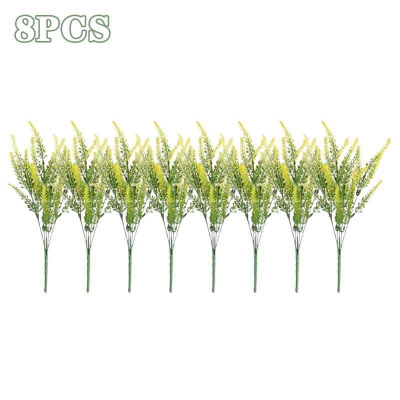 2-16PCS 5 Prong Lavender Artificial Flowers UV Resistant Fake Plant for Outdoor Garden Decor Faux Plastic Flower Home Decoration