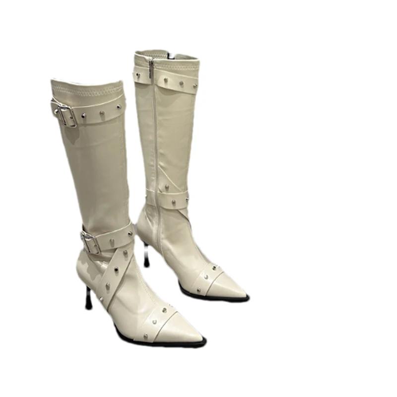 Mote Kvinner Spiss Tå Knehøye Chelsea Støvletter Høye Hæler Sko 2024 Vinter Designer Nye Festsko Pumps Sexy Gåing Mujer Zapatos