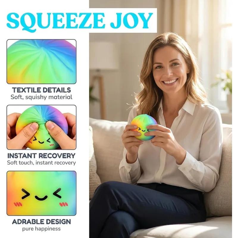 Regenbogenfarbenes Knödel Squishy Spielzeug Mit Bambus Langsames Aufsteigen Stressabbau Fidget Ball Weiche Quetschspielzeuge Für Erwachsene & Kinder