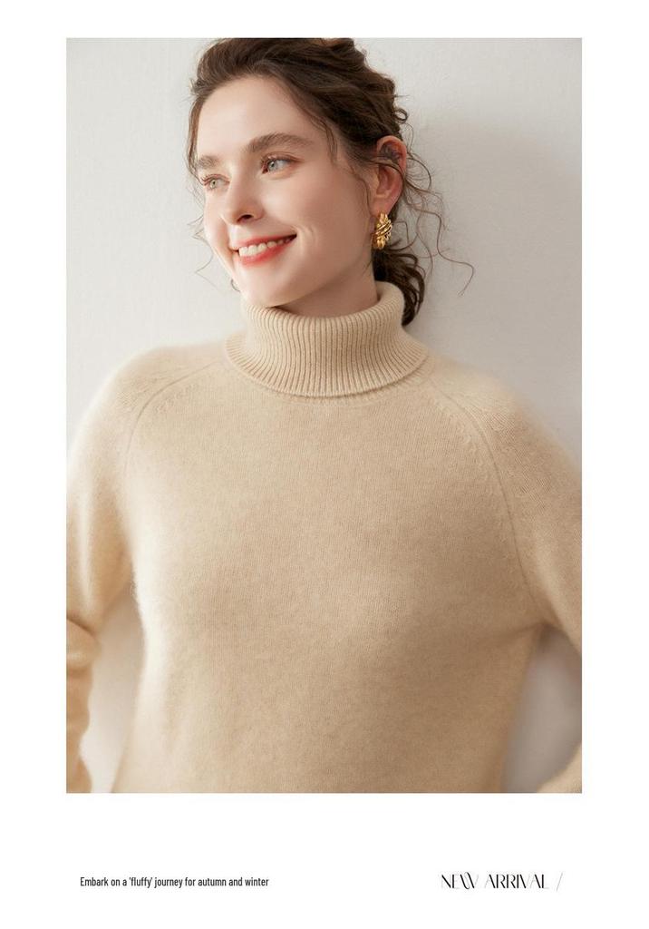Women's Thickened Cashmere High-Neck Sweater - Autumn/Winter Knitted Loose Base Layer for a Cozy, Relaxed Style