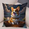 Moon Boat Butterfly Dog Corgi Cushion Cover Double Print Decor Pet Animal Pillowcase Soft Plush Pillow Case for Car Sofa Home