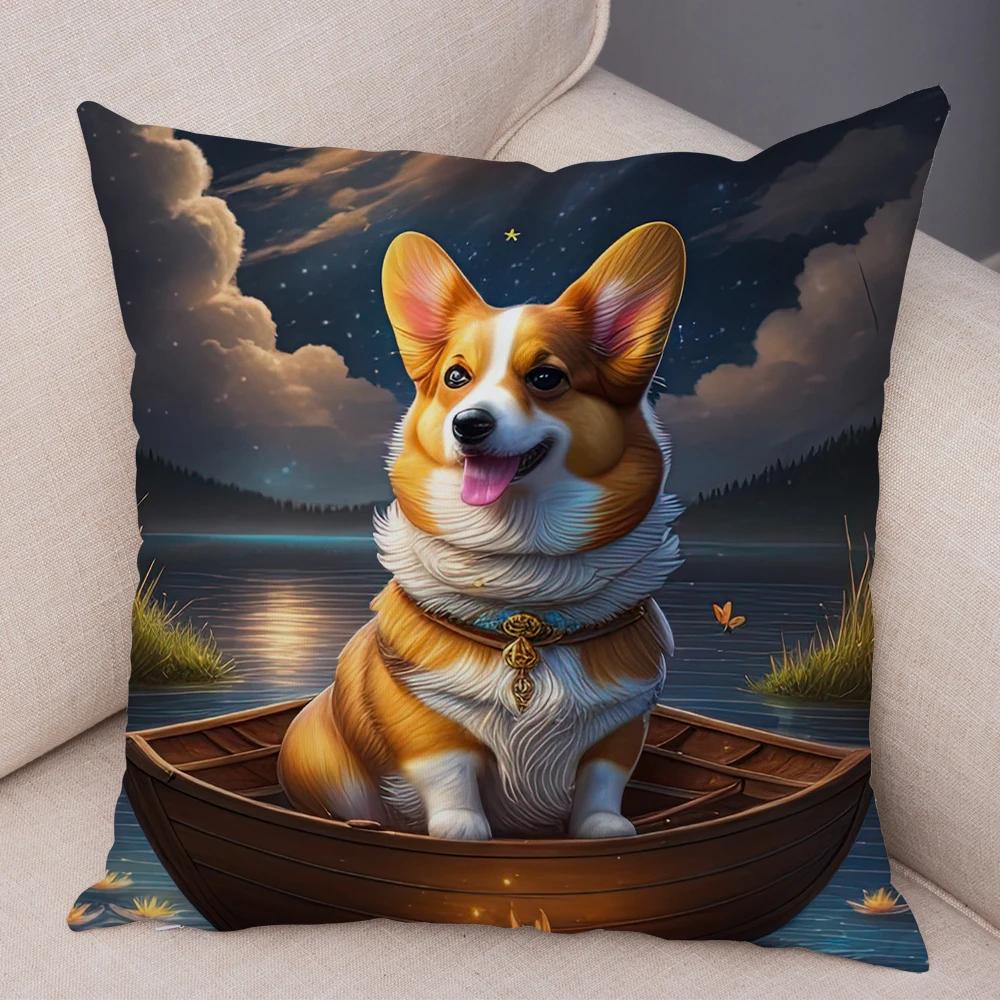 Moon Boat Butterfly Dog Corgi Cushion Cover Double Print Decor Pet Animal Pillowcase Soft Plush Pillow Case for Car Sofa Home