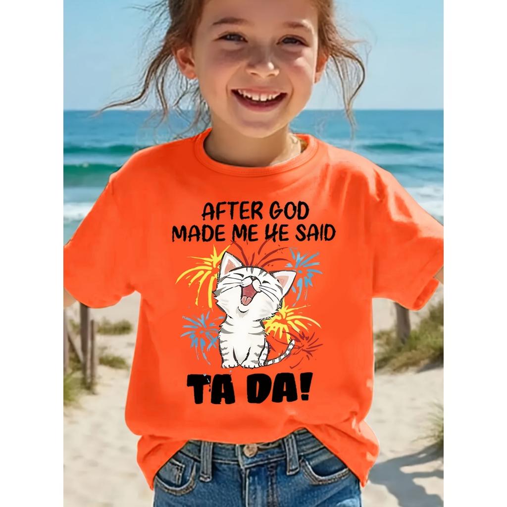 2026 New Kids T-Shirts Cute Cat Graphic Animal Print Summer Fashion Children Clothes Funny Round Neck Cute Cat Lover Streetwear