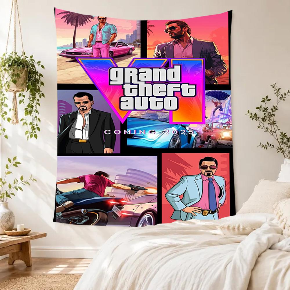Grand Theft Auto Handwoven Tapestry Handmade Look Suitable for Reading Corner Balcony Living Room Year-Round Hand Painted Style Gift for New Home