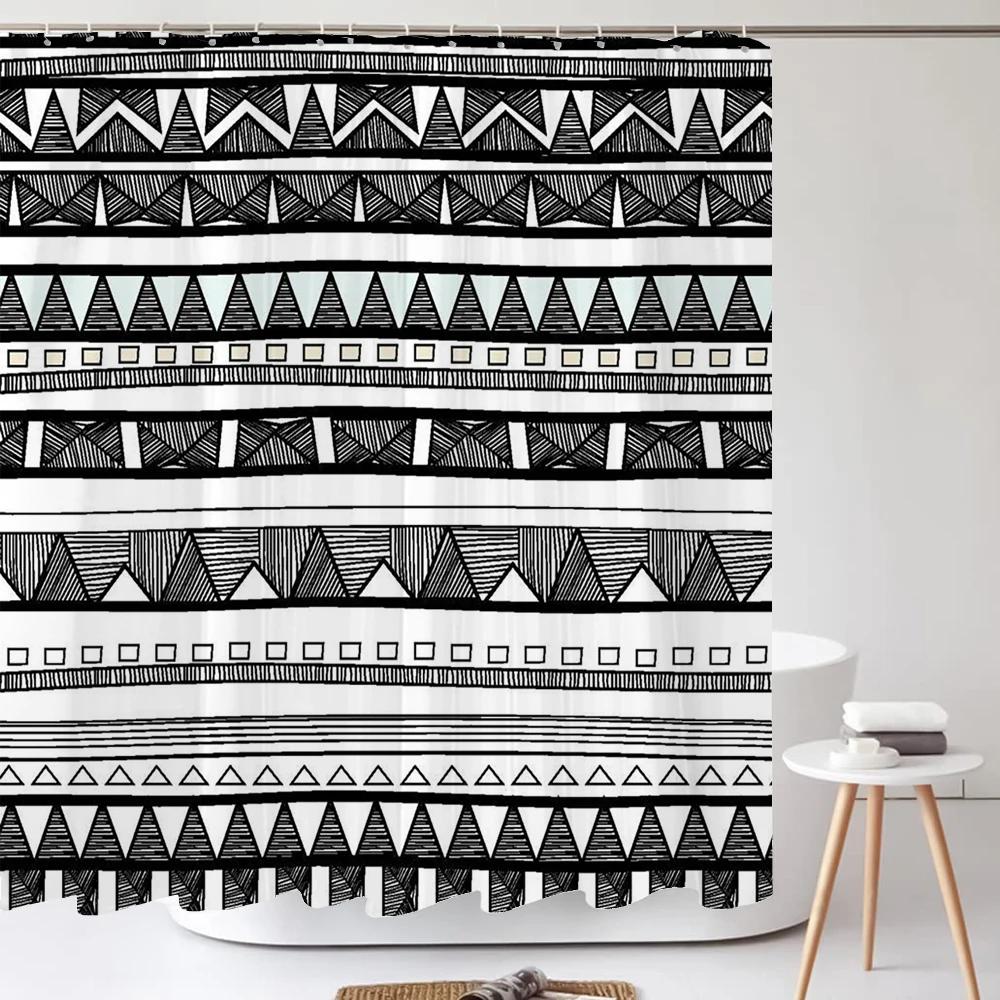 Badezimmer Abstrakt Bohemian Duschvorhang Mittelalterliche Nordische Kunst Boho Bedruckter Polyesterstoff Duschvorhang Mit Haken