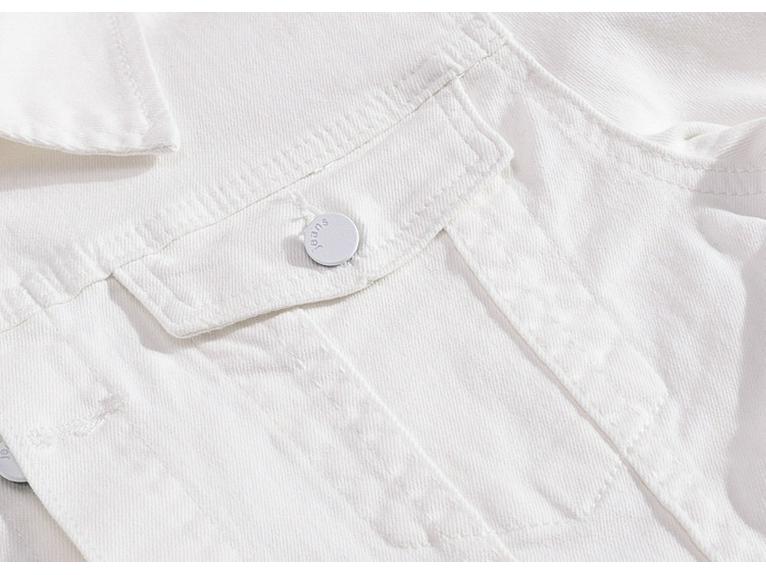 Men's Slim Fit White Washed Denim Jacket - Trendy Korean Style Long Sleeve Outerwear