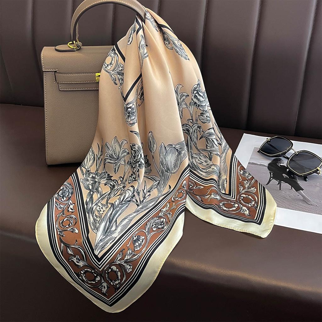 New Floral Print Silk Feeling 70cm Square Scarf Women Foulard Cashew Neckerchief Lady Satin Head Hijab Female Decorate Neck Ties
