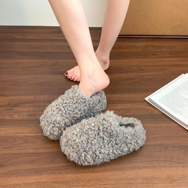 Fashion Platform Thick-soled Closed-toe Half-slippers for Women 2025 Autumn and Winter New Warm Height-increasing Cotton Slippers