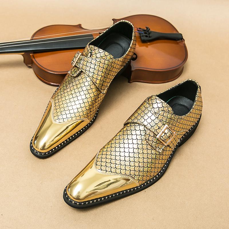 Fashion Men Classic Loafers PU Gold Silver Lace Up Business Fashion Pointed Leather Shoes European Banquet Wedding Shoes Men Sizes 38-46