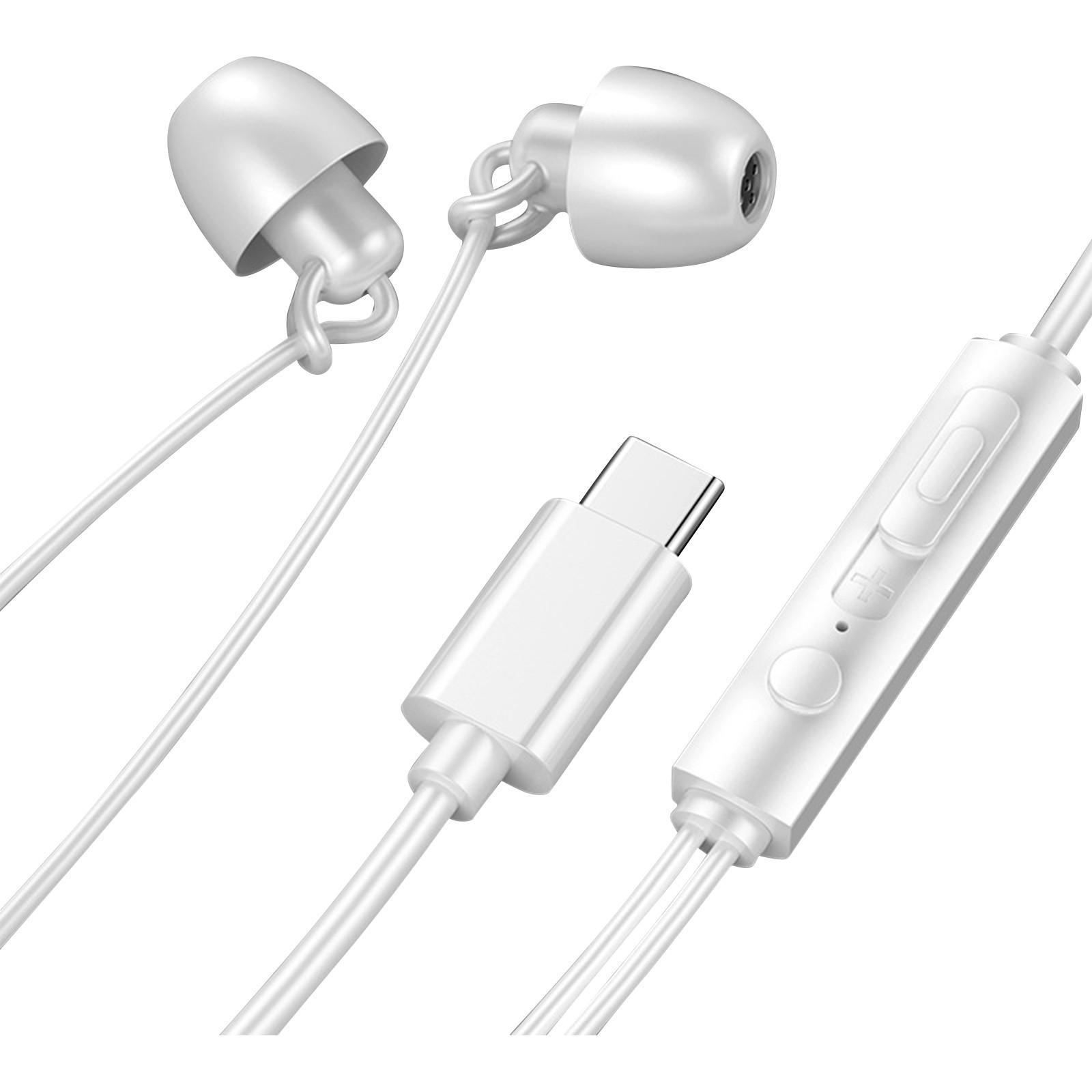 

Наушники-вкладыши со стандартным разъемом AUX Type-C, портативные наушники для сна с шумоподавлением и микрофоном One Size белый