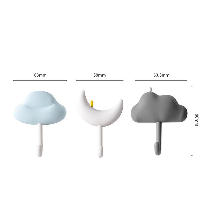 3Pcs Cloud Moon Hooks No-Punch Non-Marking Adhesive Backed Adhesive Hooks Kitchen Bathroom Wall Cute Hooks