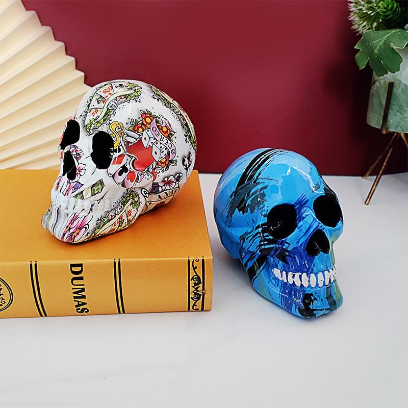 Colorful Skull Statues Home Decor Skull Resin Figurine Living Room Bedroom Office Decoration Artwork Decor Sculpture Room Decor