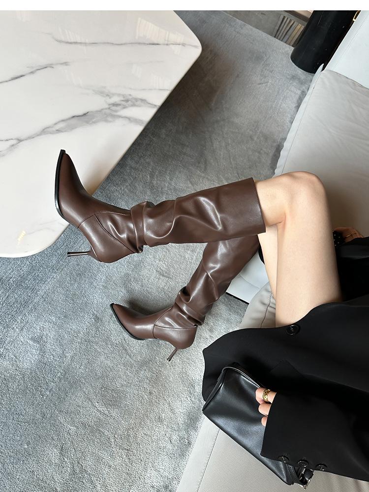 Petite Pointed Toe Over the Knee Stiletto Heel Leather Boots for Women - High Shaft Fashion Style