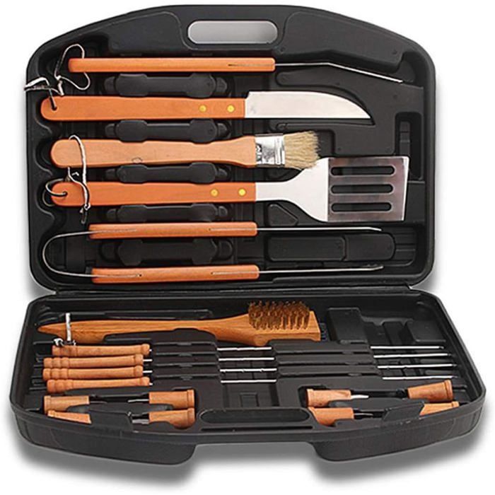 Malette d'ustensiles pour barbecue - InnovaGoods Kit Barbecue - 18 pièces - Inox & bois - Portable compact