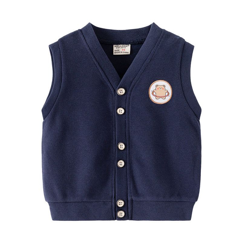 Children's Clothing Spring and Autumn Bear Vest for Boys Cartoon Knitted Vest Thin Style Boys' Outerwear Sleeveless Jacket