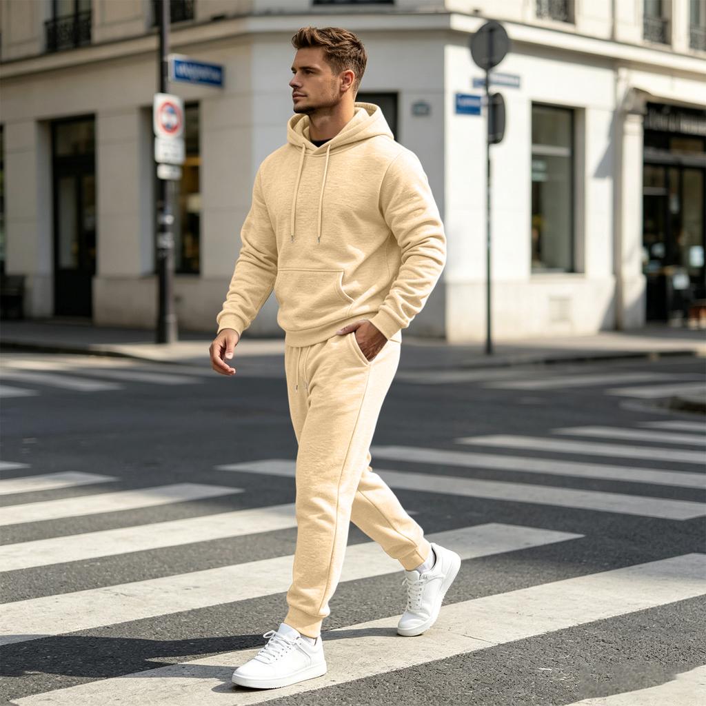 Men's Hooded Sweatshirt Set 2 Piece Color Casual Athletic Wear Outfit