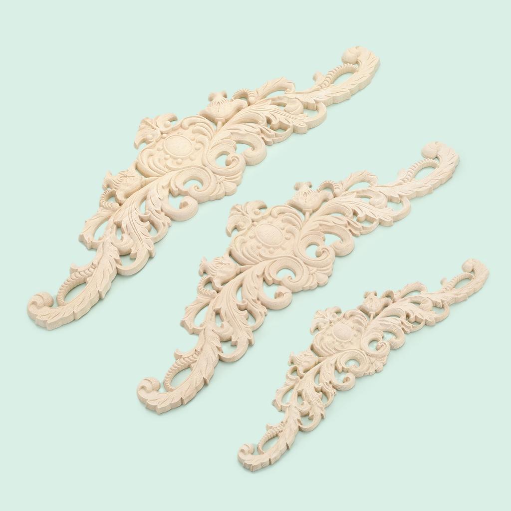 Long Wood Carved Appliques Onlay Unpainted Decorative Corner Carving Decal for Wall Door Cabinet Mirror Closet Wardrobe Dresser