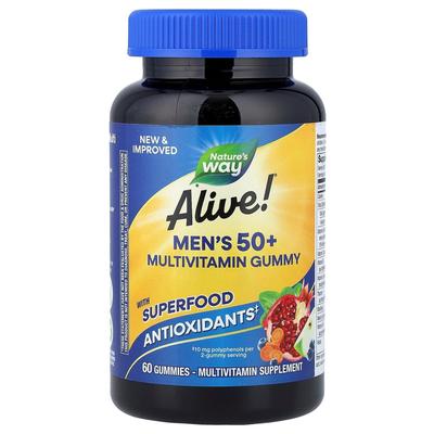 Alive! Men's 50+ Multivitamin Gummies, Fruit Flavored, 60 Count