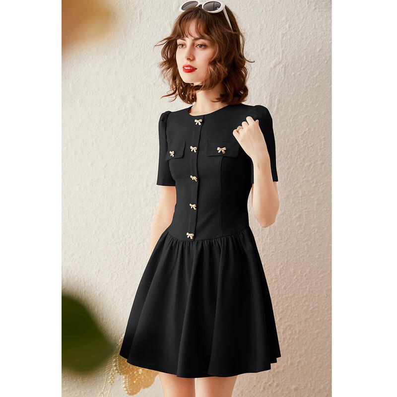 Elegant Bowknot Puff Sleeve A-Line Mini Dress L