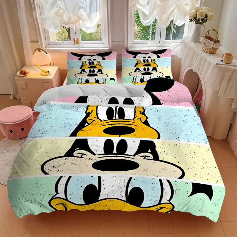 3pcs set Mickey Mouse Pluto Donald Duck1pc of quilt cover+2pcs of pillowcase, no core, print bedding, All Seasons Bedroom Setting049