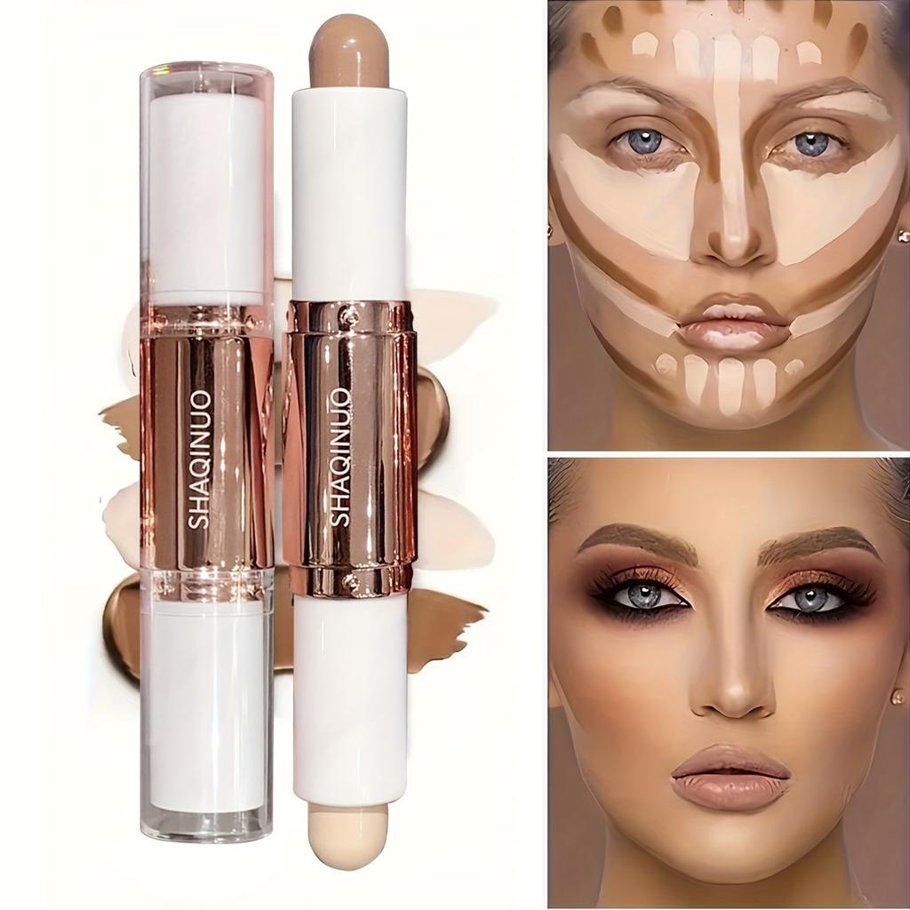 Dual-Ended Highlight & Contour Stick 3D Facial Sculpting Long-Lasting, Waterproof & Sweatproof, Skin-Tone Illumination Makeup Stick