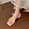 "Romantic Butterfly" Thick Heel Square Head Open-toed Cool Slippers Women's Summer Wear Square Head with Slippers