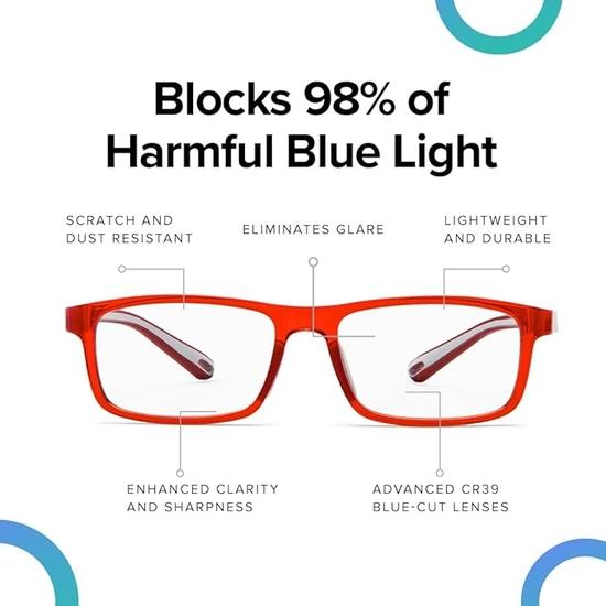 Intellilens Square Kids Computer Glasses for Eye Protection | Zero Power, Anti Glare & Blue Light Filter Glasses | Boys and Girls