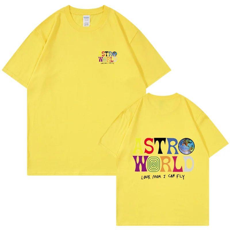 ASTROWORLD T-shirt Look Mom I Can Fly Letter Print Tops Men Women Print Cotton T-shirts Hip Hop Streetwear Tee Unisex