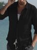 Men's Cross-Border Linen Spring and Summer Beach Long Sleeve Solid Color Casual Shirt Daily Shirt