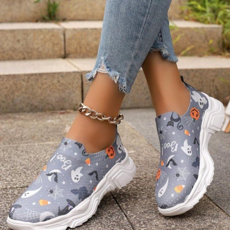 Leisure Sports Casual Shoes for Women - New Style, Fashionable, Halloween-themed, Flat Sole, Large Size, One-piece Slip-on Women's Shoes