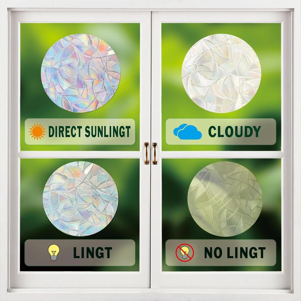 ROROP 36 Pcs Anti-Collision Rainbow Stickers Circle Window Clings - Save Birds from Window Collisions, Non-Adhesive Prismatic Vinyl Clings