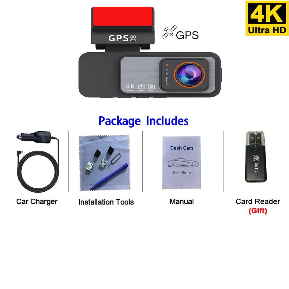 

E-ACE Мини видеорегистратор 4K для автомобиля 3.2-дюймовый IPS экран Поддержка GPS отображения скорости Управление через приложение WIFI 2.5K камера заднего вида 2025 Новый NO TF Card