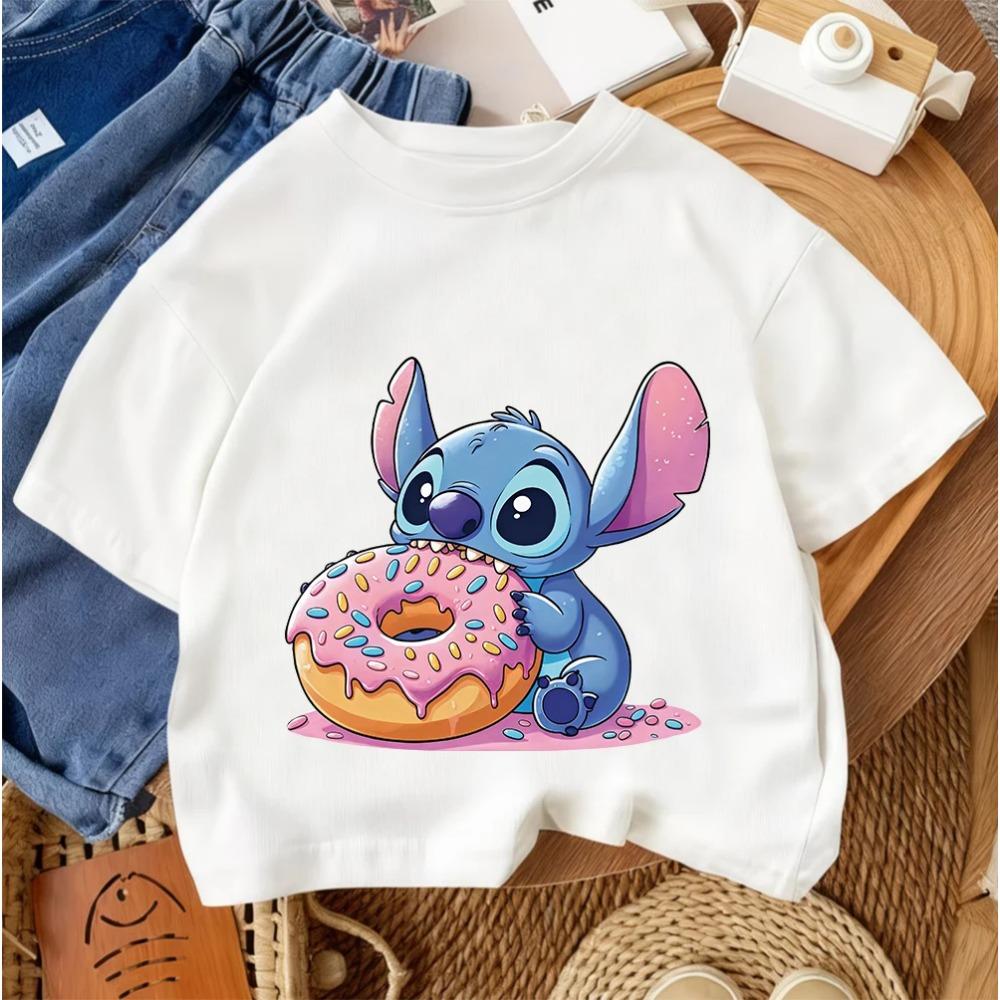 Cute Children Crew Neck Tee Stitch Popular Cartoon For Boys Girls Summer Casual Fashion Wear