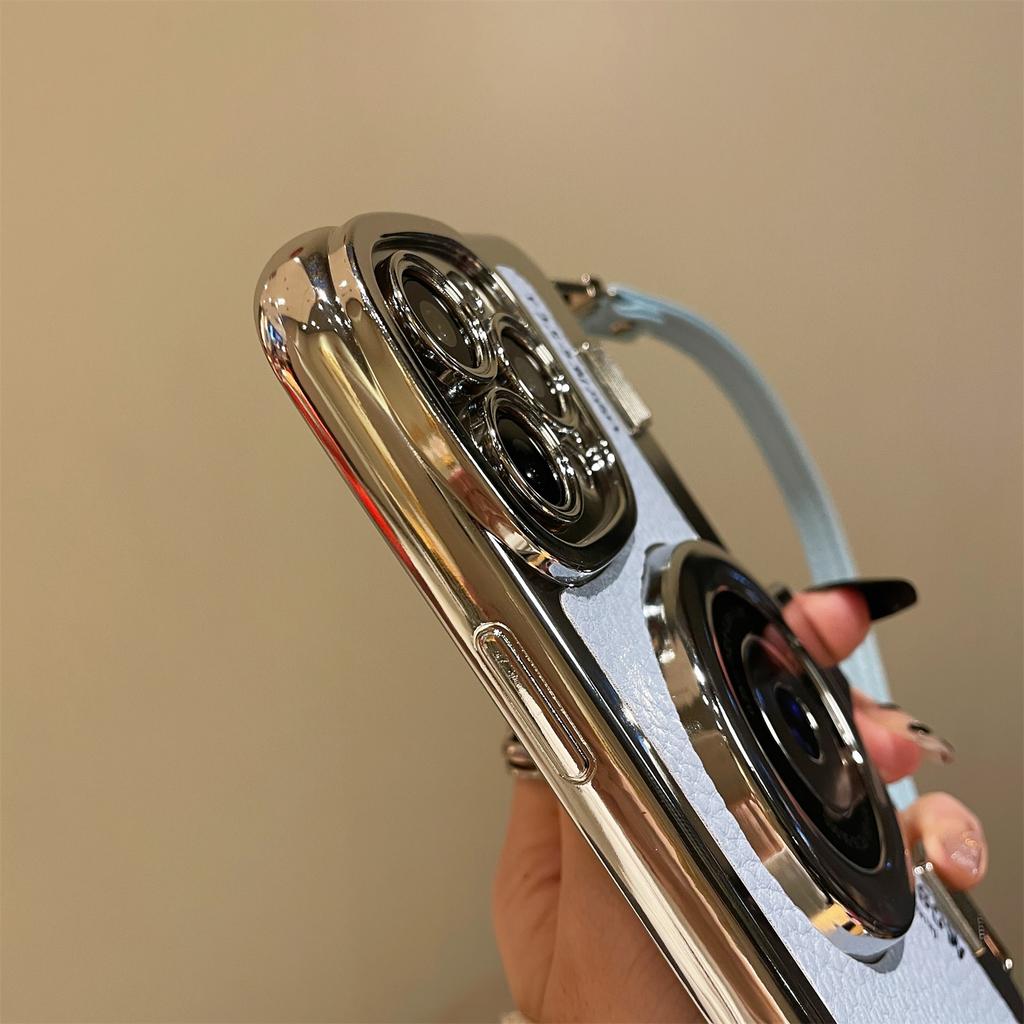 For iPhone 13 Pro Cases Camera Shaped Electroplating TPU Wholesale Phone Cover with Wrist Strap