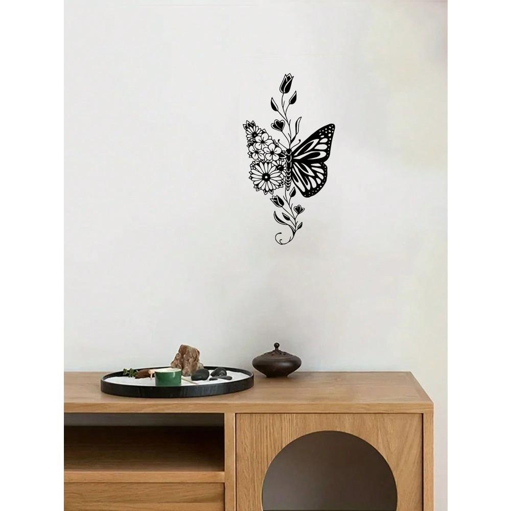 Wrought Iron Butterfly Wall Art Outdoor Porch Metal Decor Floral Home Living Room Garden Decoration 1pc