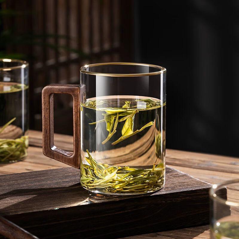 High-Temperature Resistant Glass Tea Cup Set with Wooden Handle