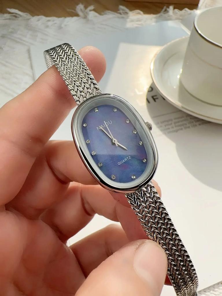 New Brand Quartz Watch for Women Luxury Gift Oval Dial Rhinestone Watch Adjustable Stainless Steel Strap Wristwatches Wholesale
