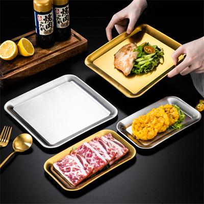 Dikke Roestvrijstalen Ondiepe Dienblad Rechthoekig Goud Serveerschaal Restaurant BBQ Zeevruchtenschaal voor Eten Grote Platte Opbergbakken