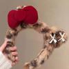 Sweet Winter and Autumn Leopard Print Plush Hairband for Cute Cats - Bow-shaped Hairnet for Face Washing - Anti-slip Hairpin