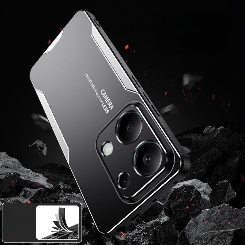För POCO M6 PRO 4G Fodral Lyx Laser Carving Metall Stötsäker Aluminiumlegering Bakstycke för Xiaomi POCO M6 PRO 4G Kameraskydd Matt Fodral