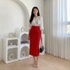 Style Latte Women HigH Waist Pencil Skirt H Line Long Skirt Office Wear