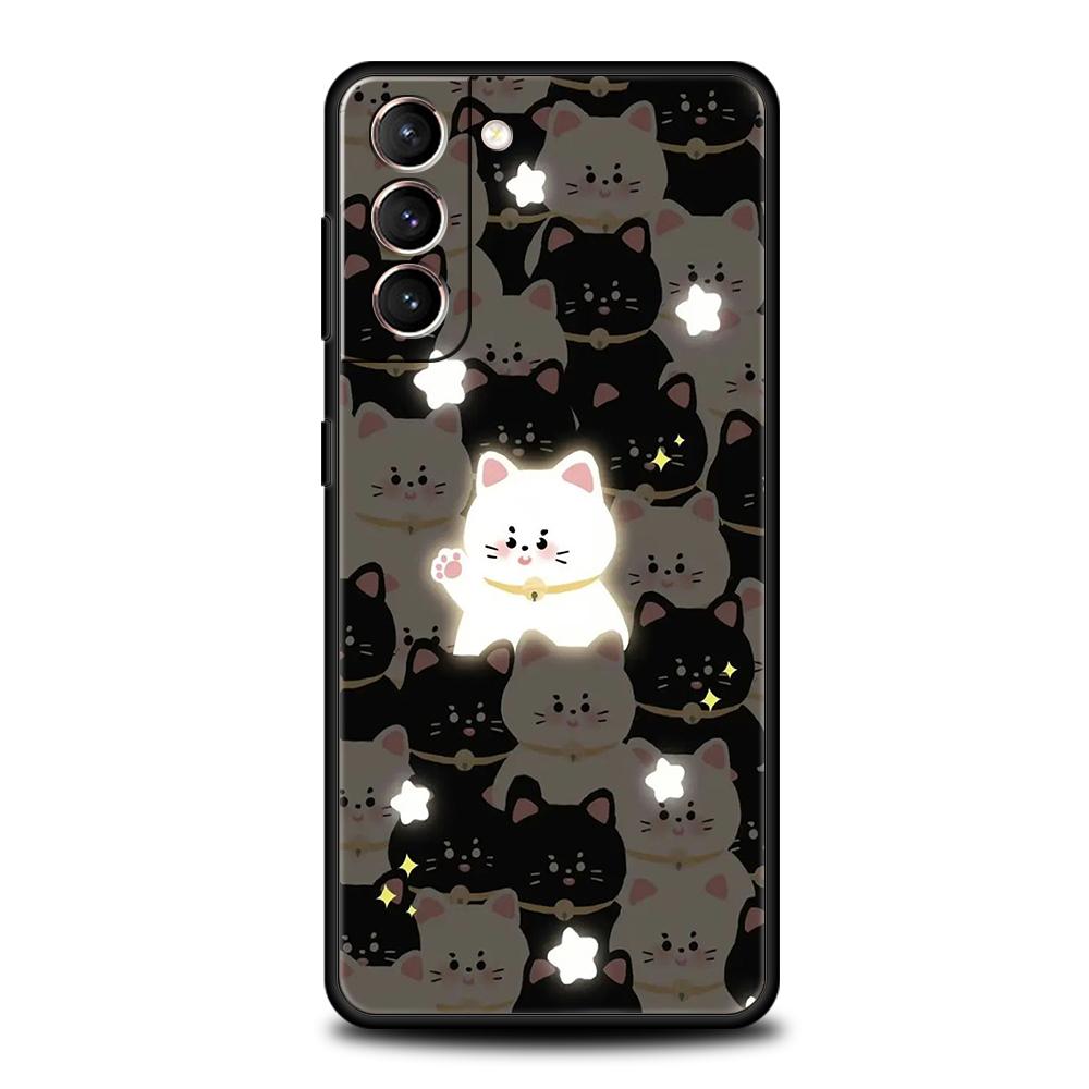 Phone Case Cover for Samsung Galaxy S25 Edge S24 S23 S22 S20 S21 FE Ultra S10 Plus 5G Soft TPU Cute Black Cats Kawaii Creative