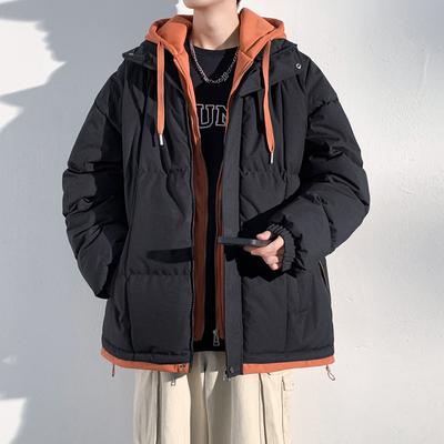 Cotton Clothes Fake Two Coats Men's New Loose Bag Clothes Thickened Warm Winter Solid Color Hooded Cotton-padded Clothes
