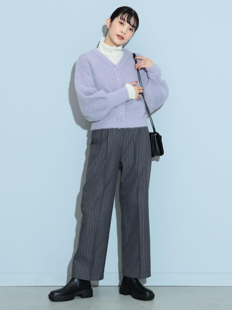 Jacquard 2WAY Tops LIGHT PURPLE ONE SIZE [Beams Heart] L/S Knit/Rhombus Women's