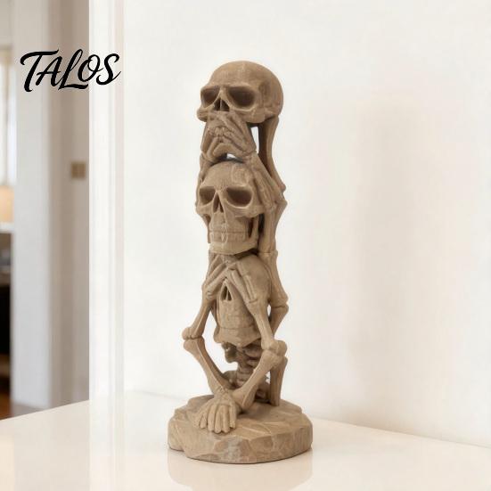 3D Printed Stacking Skull Figurine Figurine, Gothic No Speak Hear See Statue, Halloween Party Horror Decoration for Home Office