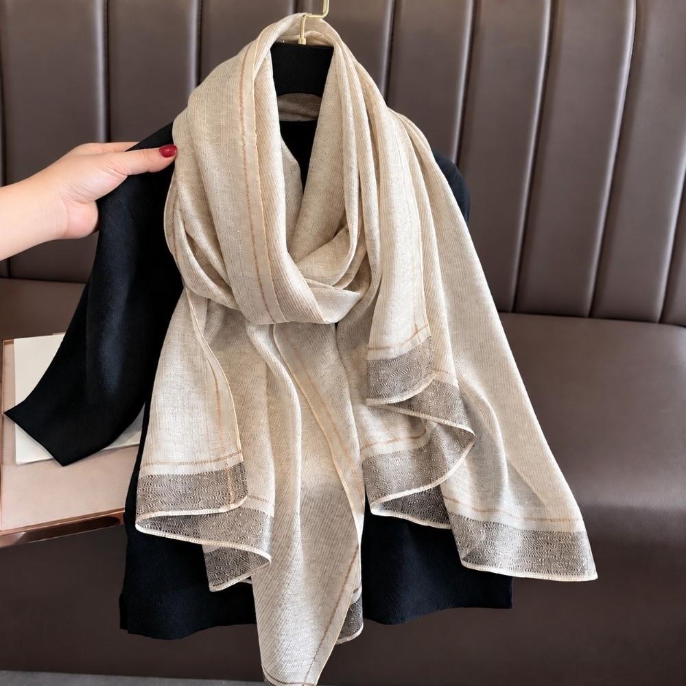 Breathable Imitation Silk Scarf Large Size Soft Silky Scarf Fashion Border Shawl Autumn Winter