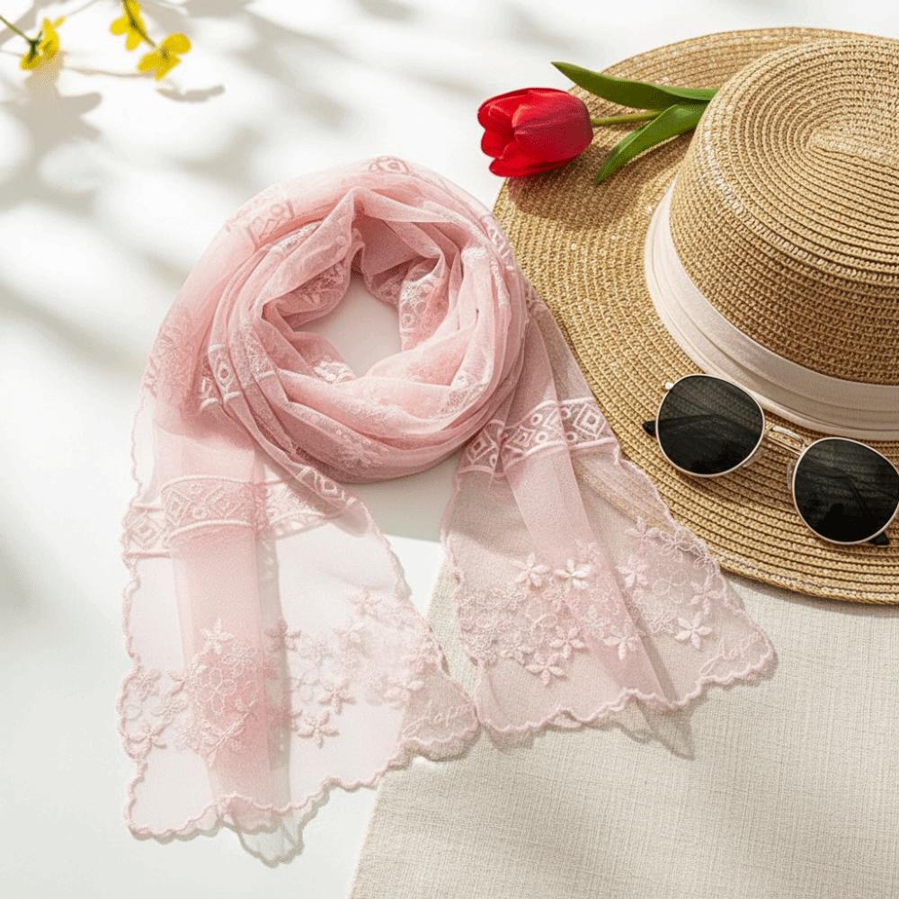 Printed Embroidery Lace Scarf Thin Lace Scarves Fashion Flower Scarf  Beach