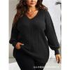 Pull pour femme S Col en V Manches longues Motif torsadé Coupe ample Grande taille