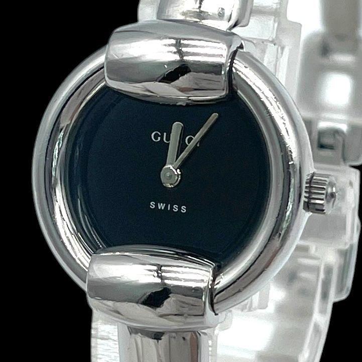 Used New battery working item GUCCI Gucci 1400L bangle watch ladies watch quartz QZ 2 needle SS black dial silver
