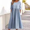 2025 Short Sleeve Loose O Neck Summer Pleated Dress Female A-line Party Dresses Fashion Women Dress Elegant Simple Solid Color Clothes